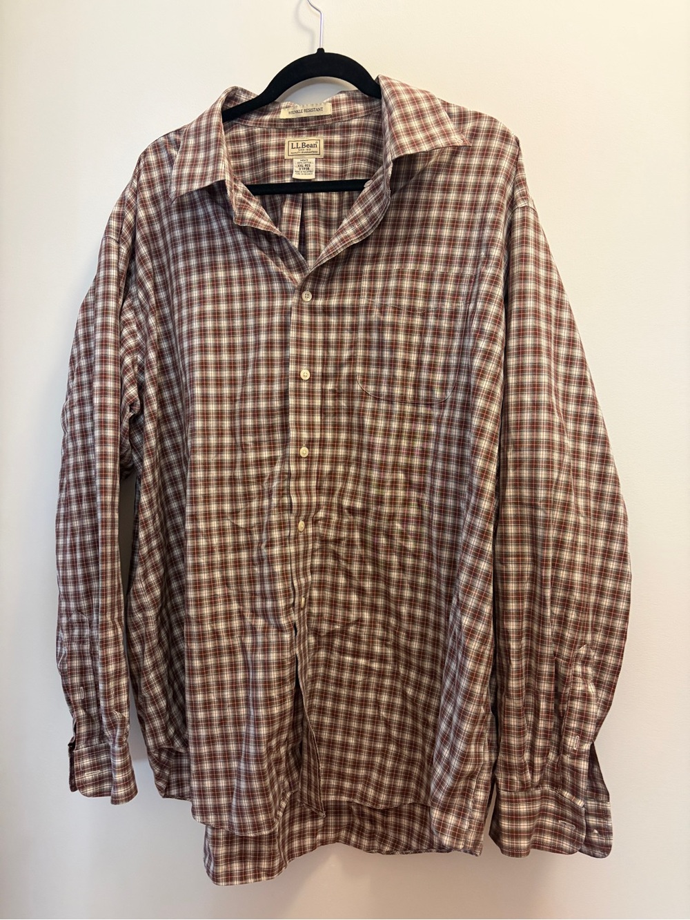 L.L. Bean Men's Brown and Cream Plaid Button-Down Shirt